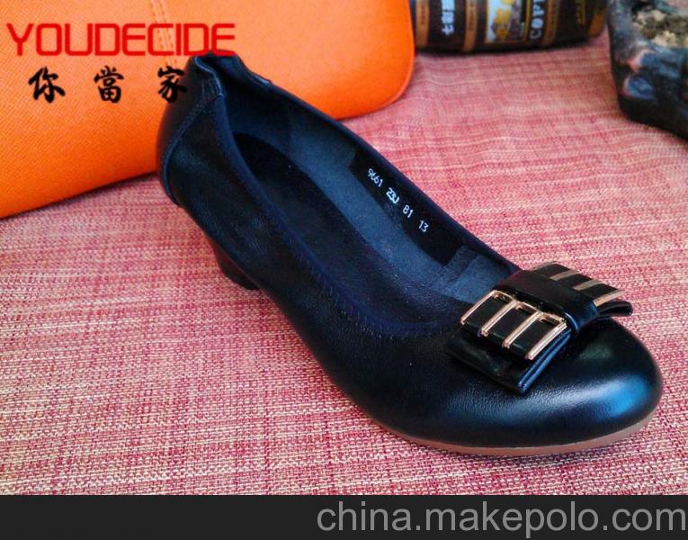 批發(fā)供應(yīng)秋款圓頭黑色蝴蝶結(jié)扣閑娃娃鞋女鞋 單鞋橡筋鞋 新款女鞋