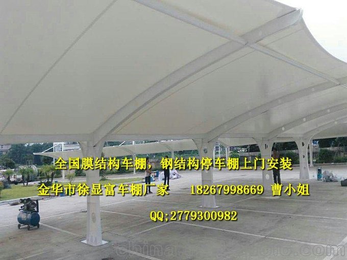 河北膜結構汽車(chē)停車(chē)棚、衡水鋼結構自行車(chē)遮雨棚設計安裝圖片