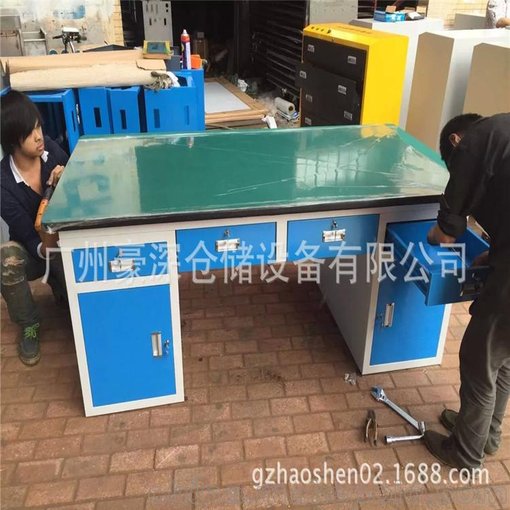 供應(yīng)廣州廠家定制1.5米長防靜電檢測臺(tái)兩邊側(cè)柜加3抽屜款式圖片