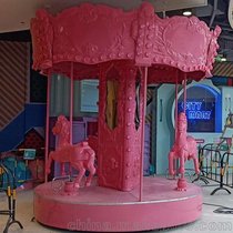 儿童乐园游乐厂家可定制小型转马3人粉红色可爱旋转木马游乐设备