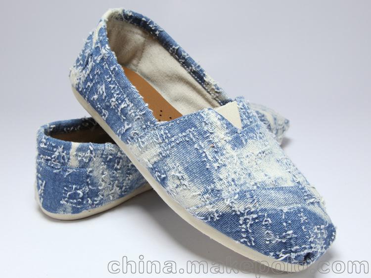 2013春季新款正品irisqueen拉毛牛仔白底藍色top toms休閑帆布鞋
