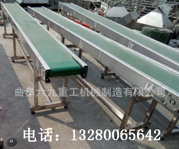 六九重工供應(yīng)武漢PVC耐酸堿不銹鋼防腐 食品級裙邊皮帶輸送機(jī)圖片