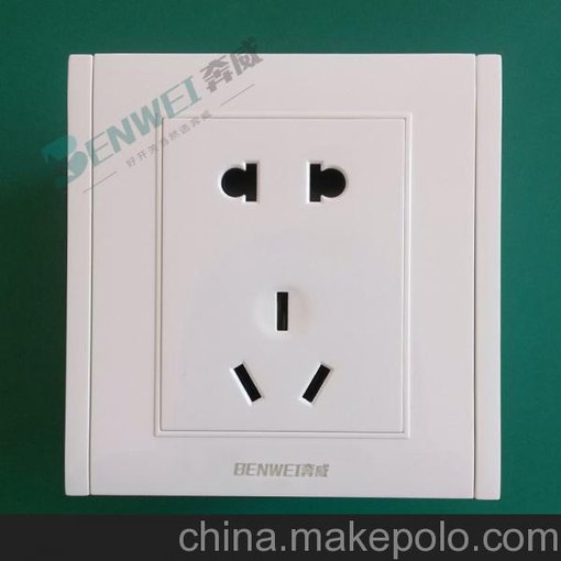 供應奔威電器全塑料墻壁開(kāi)關(guān)，PC阻燃純塑開(kāi)關(guān)面板，五孔插座面板圖片