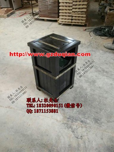碳化木酷炫款仿古垃圾桶 新款垃圾箱零售圖片