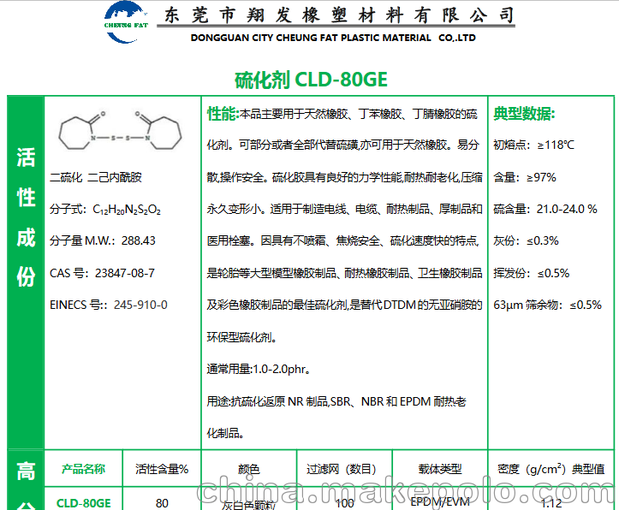 總代直銷(xiāo) 現(xiàn)貨可發(fā) 專(zhuān)業(yè) 大品牌廠家翔發(fā)橡塑 硫化劑CLD-80GE圖片