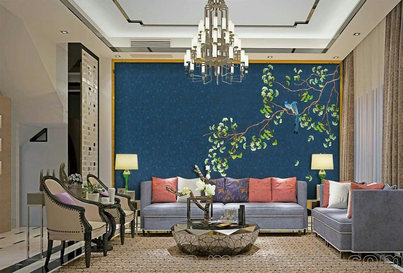 御庭秀藝 精品獨花刺繡墻布 經典中式 背景墻 刺繡硬包 玄關