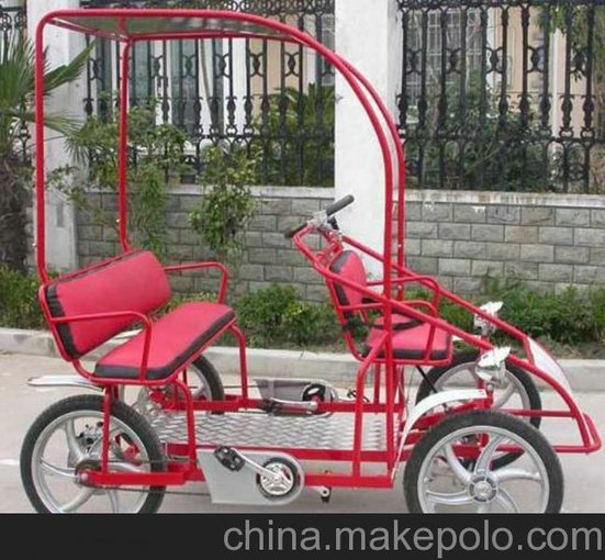 正品銷(xiāo)售雙人四輪休閑觀(guān)光車(chē)帶遮陽(yáng)蓬兩人騎自行車(chē)送音箱鈴鐺圖片