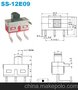 SS-12E09 1P2T拨动开关/三脚插板，弯脚两档90度插板脚