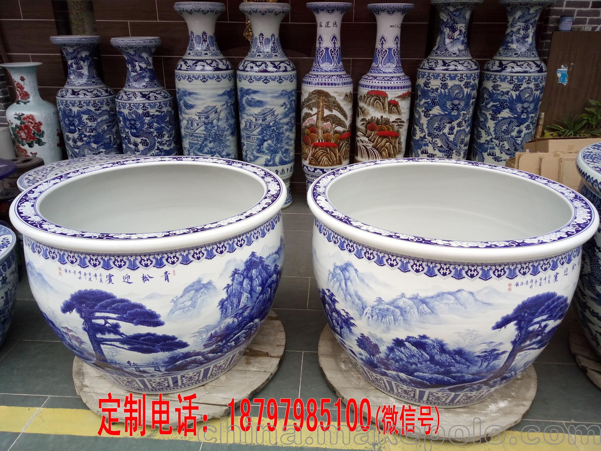 青花陶瓷鱼缸1米12米水缸瓷缸睡莲盆大荷花缸碗莲缸乌龟缸