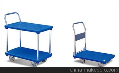 廠家批發(fā)塑料雙層手推車 倉儲車 四輪搬運車 靜音工具車 物料車圖片