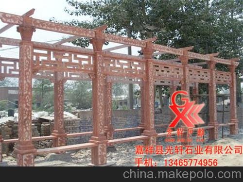 供應廠家定做石雕長廊青石長廊晚霞紅長廊圖片