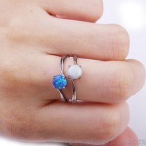 欧美款澳宝女式戒指 925银镀精致款蓝色圆形欧珀珠宝首饰直销