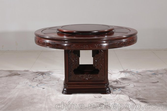 供應(yīng)北京紅木家具東非酸枝國色天香圓臺餐桌圖片