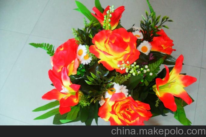 義烏仿真花批發(fā)  絹花假花精美裝飾仿真花  18頭夕陽紅混合花圖片