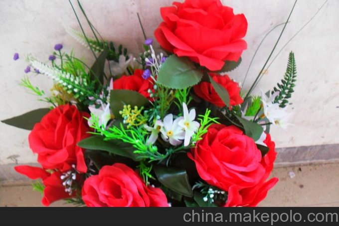 義烏仿真花批發(fā)  絹花 假花 精美裝飾仿真花  18頭玫瑰花圖片