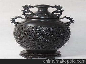 山东龙山黑陶复古陶瓷陶罐摆件纯手工工艺品、图花罐