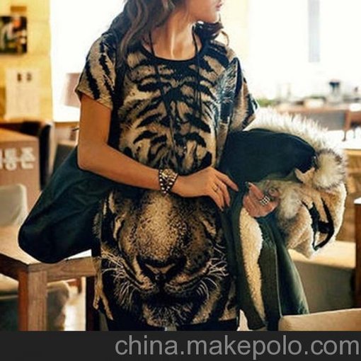 韓版新款夏裝寬松短袖老虎頭藍眼睛圓領(lǐng)T恤 女式打底t圖片