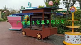 主题乐园卡通萌宠售卖亭 商业街餐饮商品花车 广场移动餐车