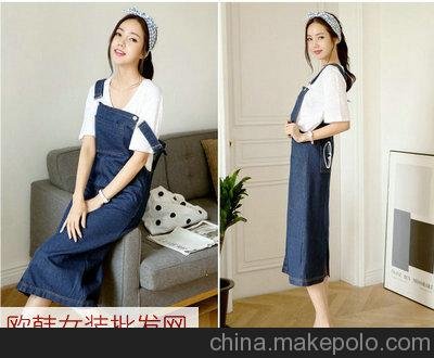 2015韓版女裝新款影視韓模東大門休閑百搭背帶裙牛仔長裙圖片