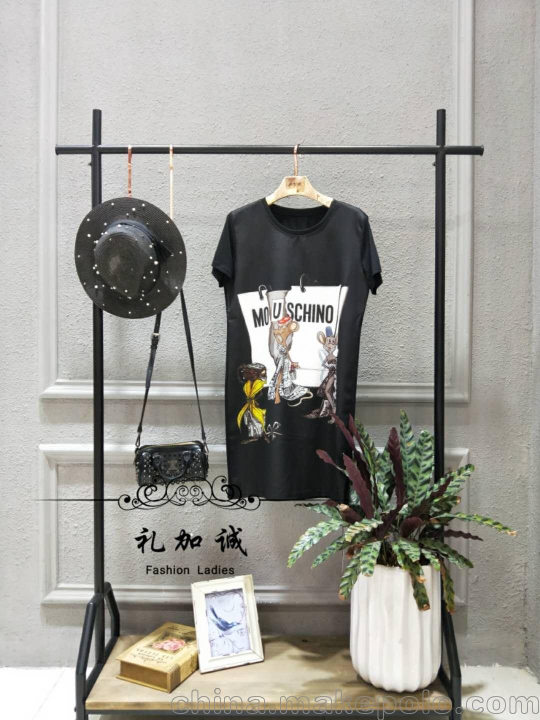 深圳品牌女裝折扣店純棉長款T恤莎莎貨源渠道