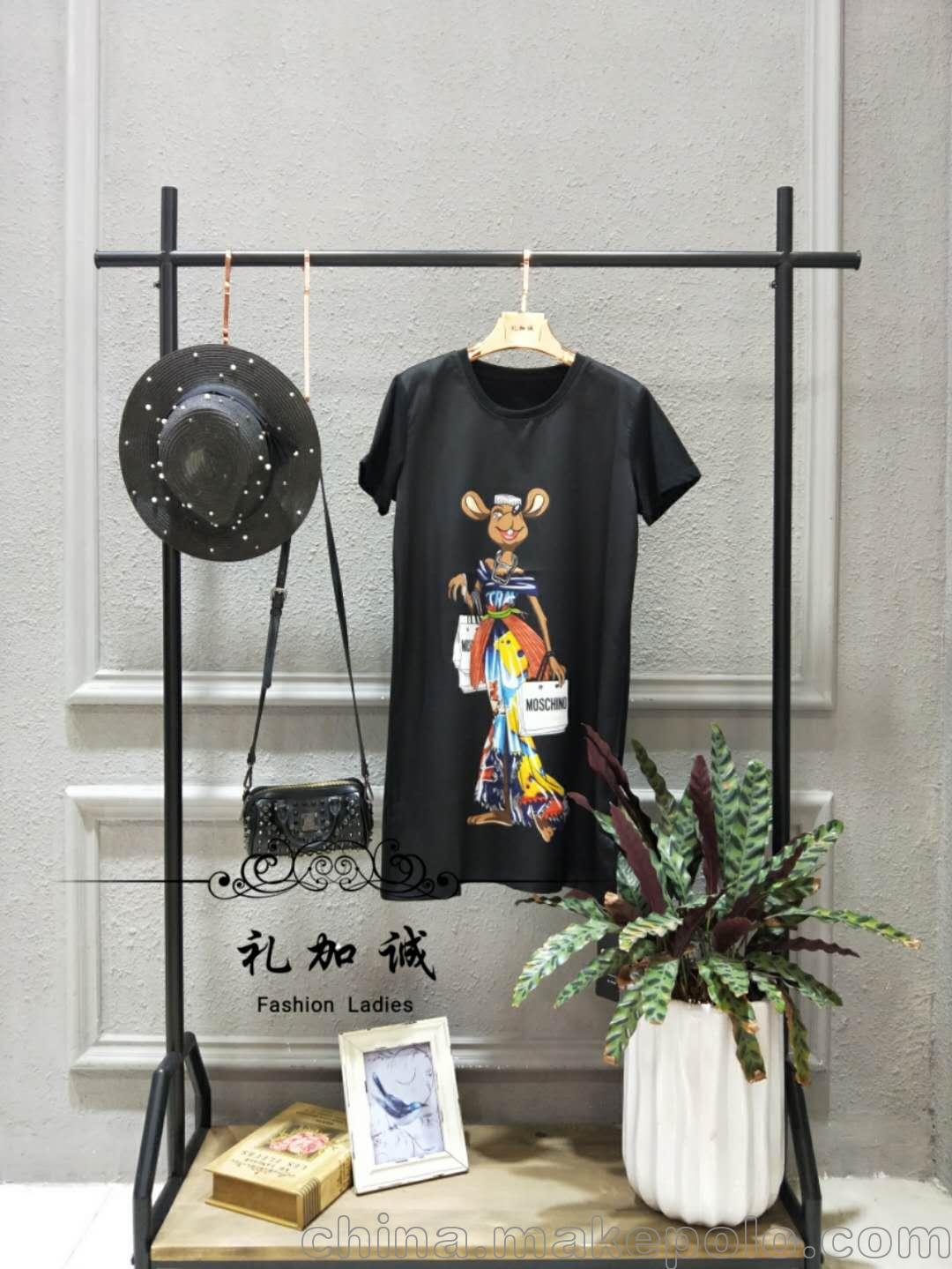 莎莎品牌女裝折扣純棉長款T恤尾貨剪標批發
