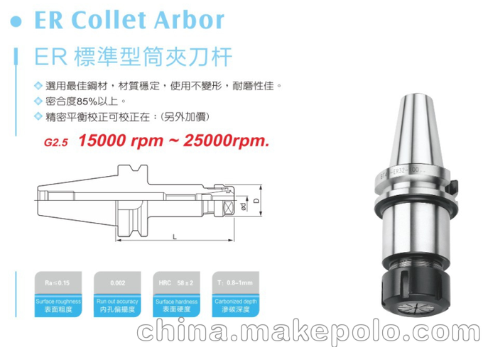 臺灣原裝 高精度BT30/40－ER加工中心數(shù)控刀柄圖片