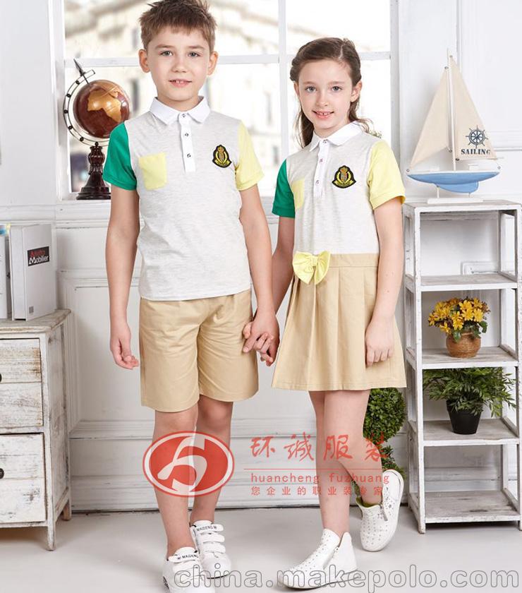 厂家小学生夏季校服 校服图片运动校服班服定制 全棉园服 环诚制衣