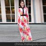 2016女装新品冰冰同款连衣裙欧美丝绵大花腰带印花A字长裙